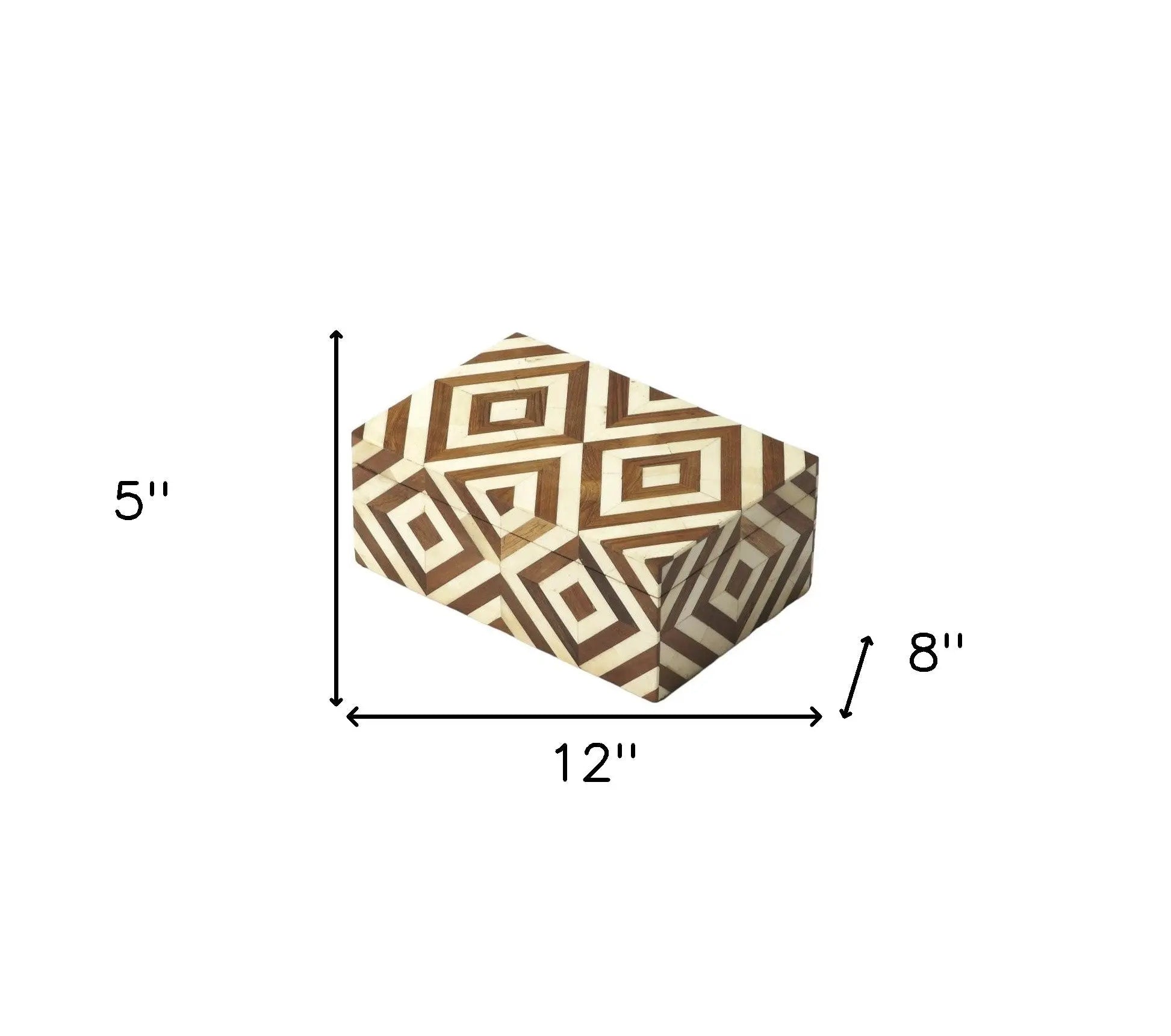 12" Brown And Ivory Bone Inlay And Solid Wood Box With Lid Homeroots Office