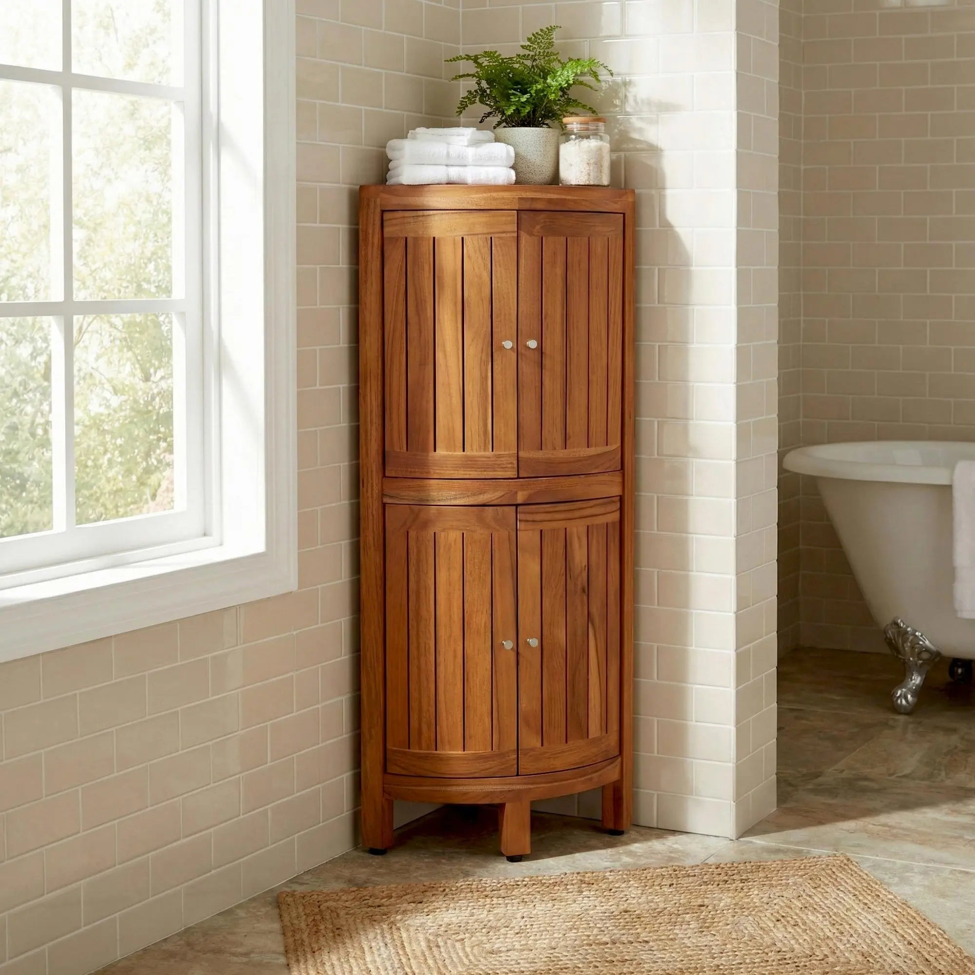 12" Brown Solid Wood Free Standing Double Door Bathroom Cabinet Homeroots Organization