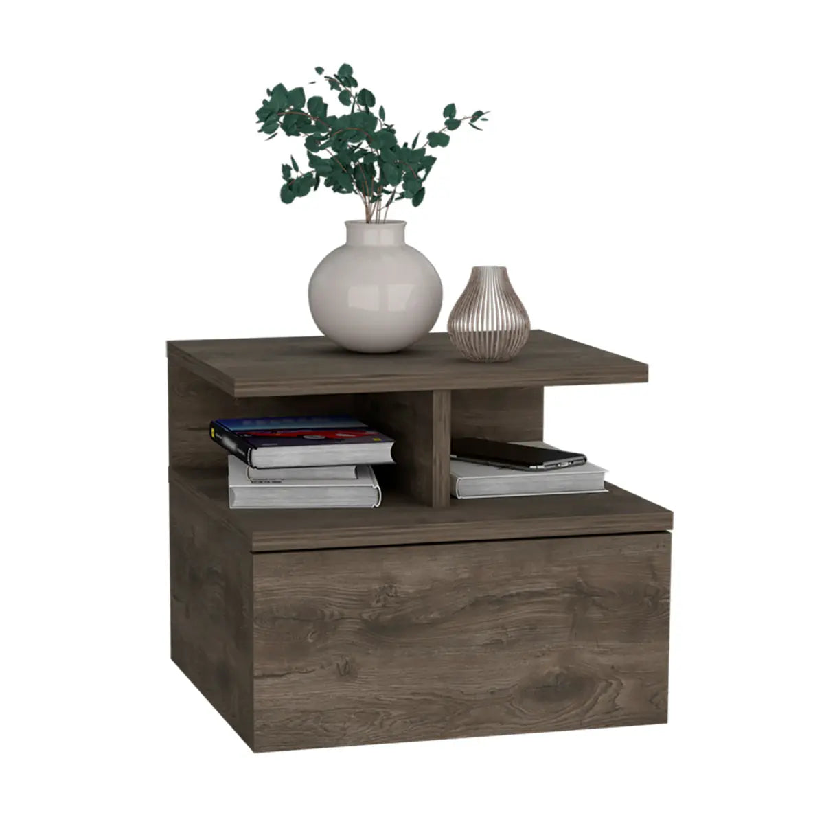12" Brown Wood One Drawer Floating Nightstand Homeroots Bed & Bath