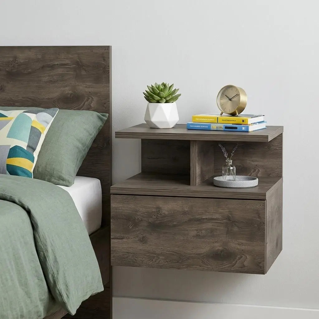 12" Brown Wood One Drawer Floating Nightstand Homeroots Bed & Bath