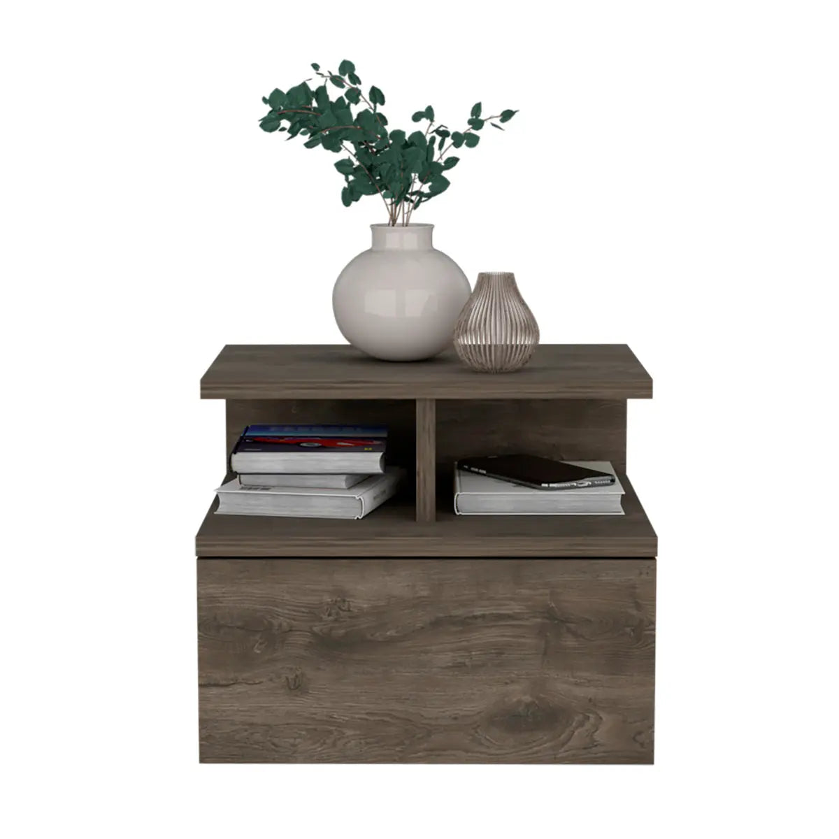 12" Brown Wood One Drawer Floating Nightstand Homeroots Bed & Bath