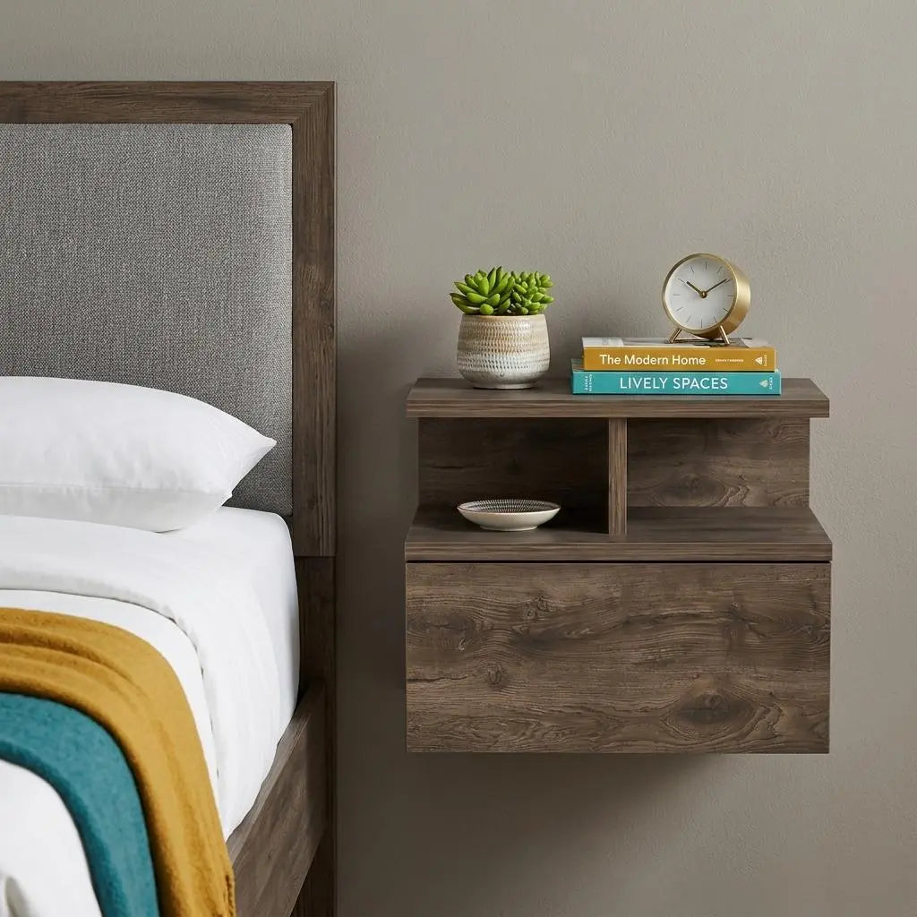 12" Brown Wood One Drawer Nightstand Homeroots Bed & Bath
