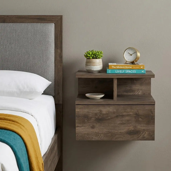 12" Brown Wood One Drawer Nightstand Homeroots Bed & Bath
