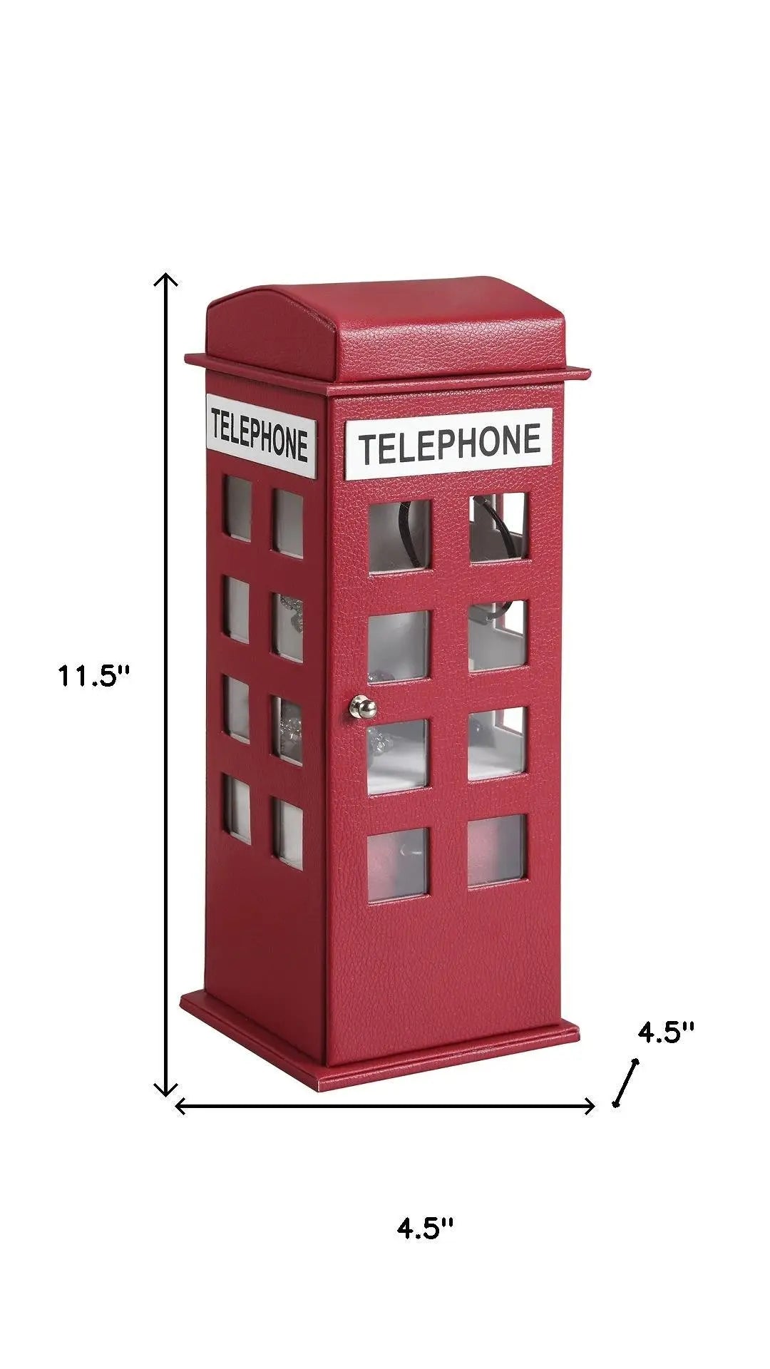12" Burgundy And White Faux Leather Telephone Booth Jewelry Box Homeroots Organization