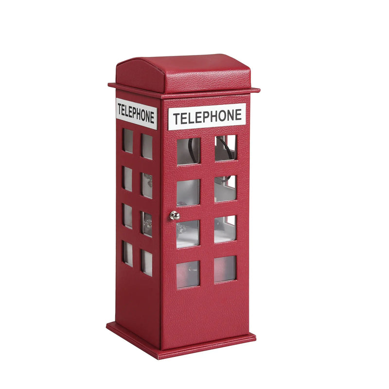 12" Burgundy And White Faux Leather Telephone Booth Jewelry Box Homeroots Organization