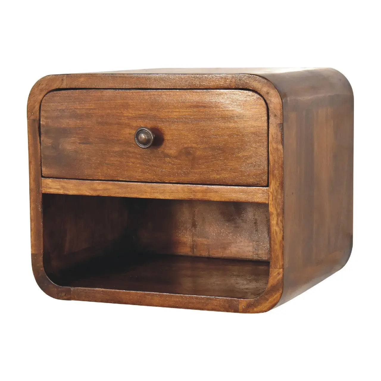 12" Chestnut Solid Wood One Drawer Floating Nightstand Homeroots Bed & Bath