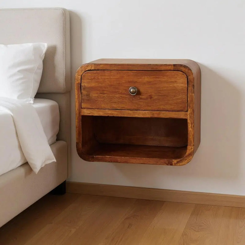 12" Chestnut Solid Wood One Drawer Floating Nightstand Homeroots Bed & Bath