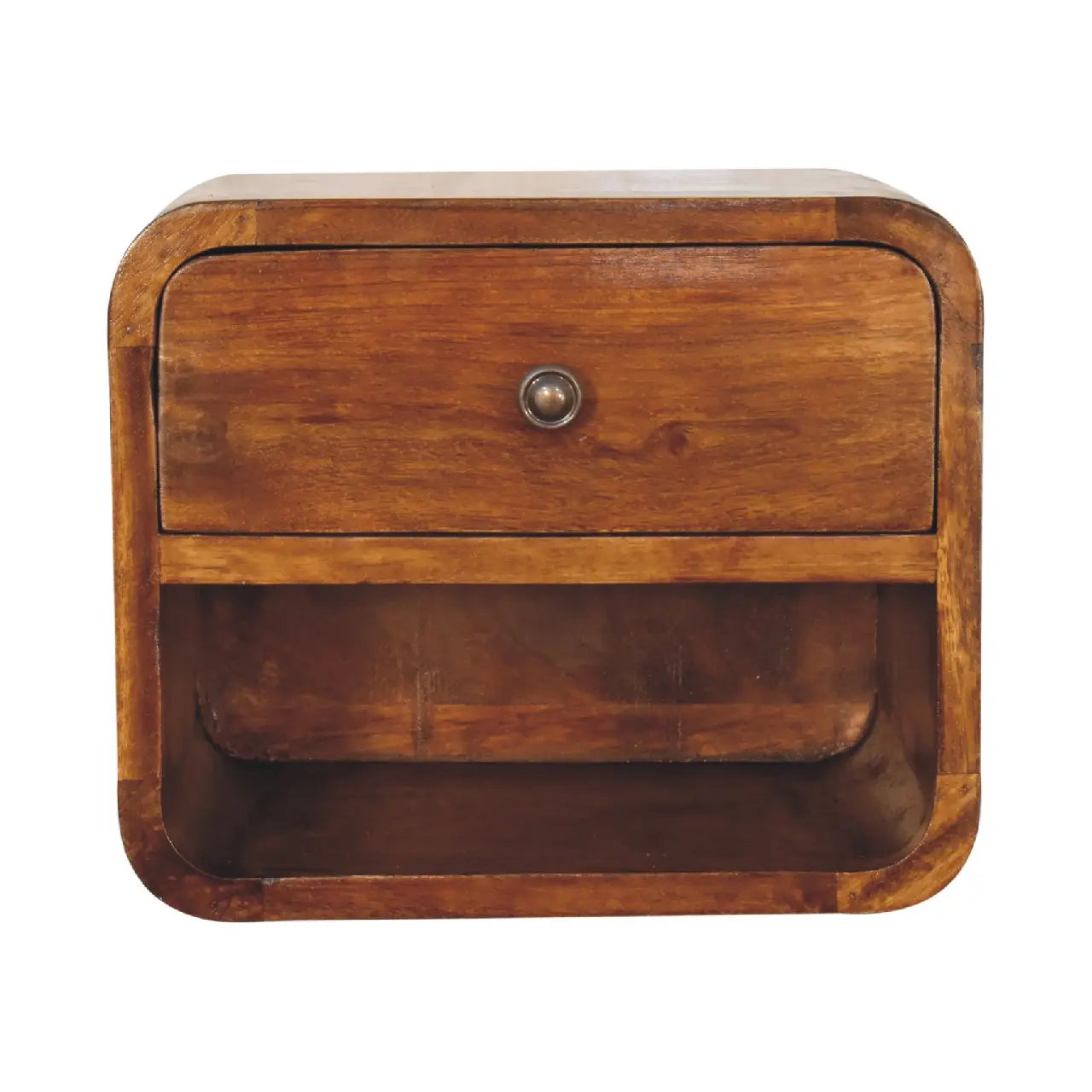 12" Chestnut Solid Wood One Drawer Floating Nightstand Homeroots Bed & Bath