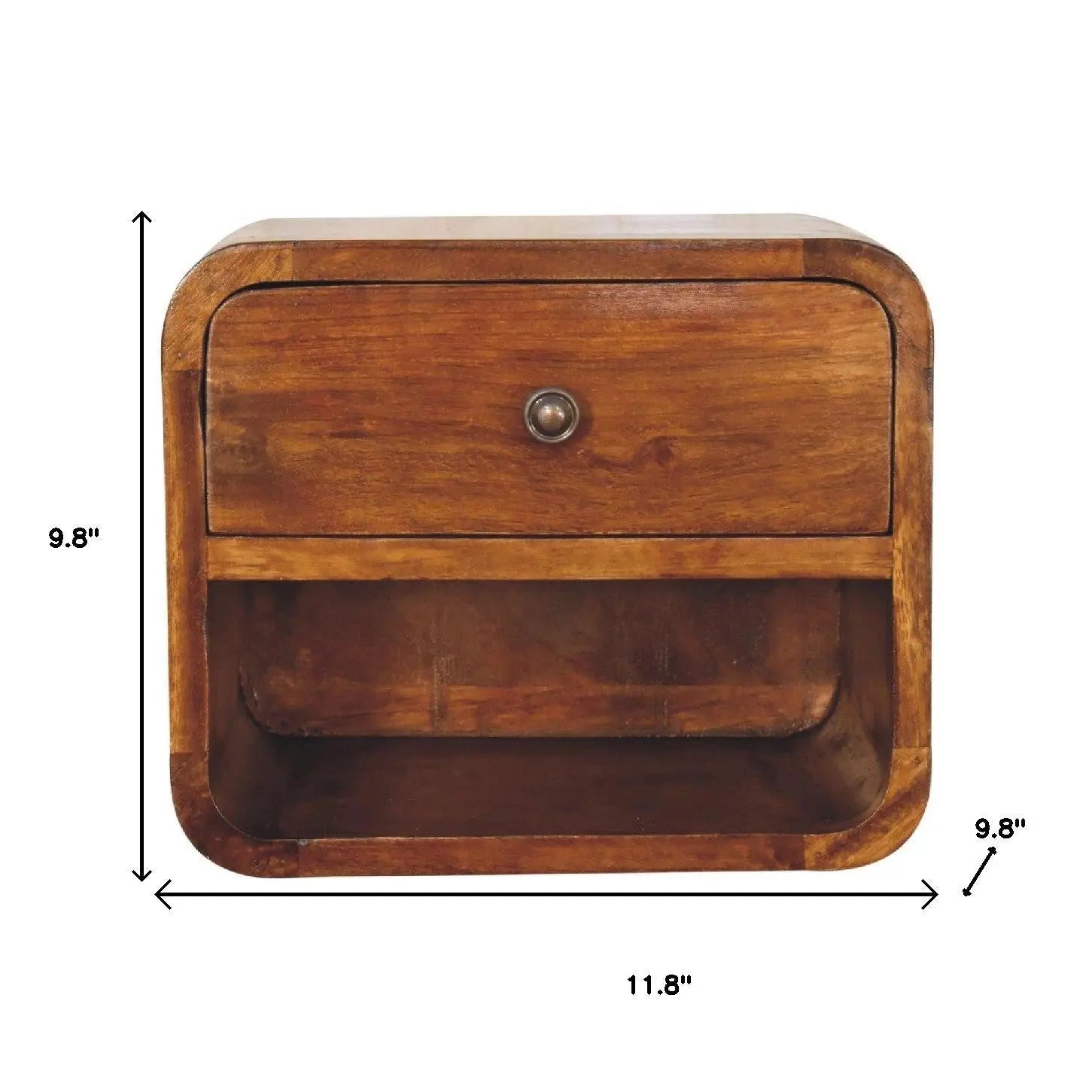 12" Chestnut Solid Wood One Drawer Floating Nightstand Homeroots Bed & Bath