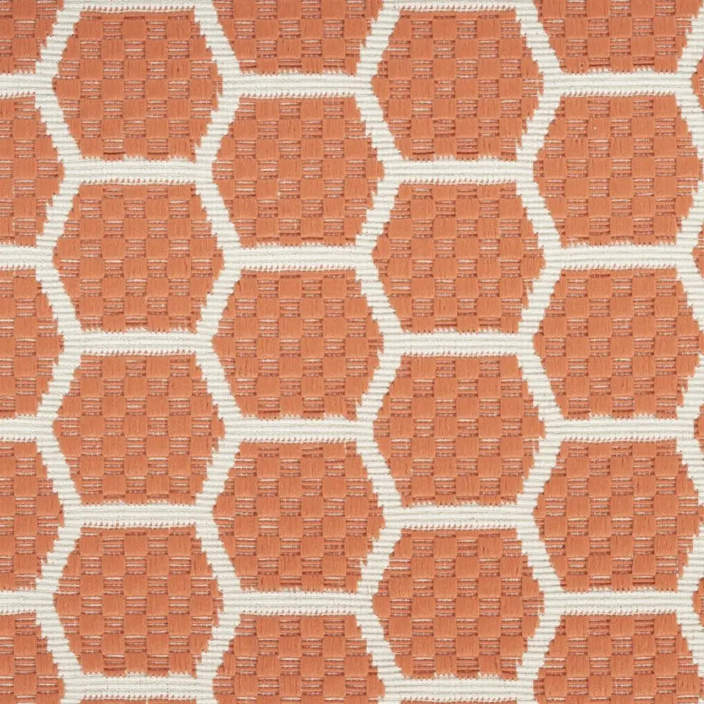 12' Coral And Ivory Geometric Indoor Outdoor Runner Rug Homeroots Outdoor
