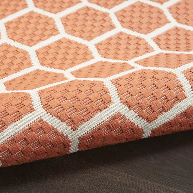12' Coral And Ivory Geometric Indoor Outdoor Runner Rug Homeroots Outdoor