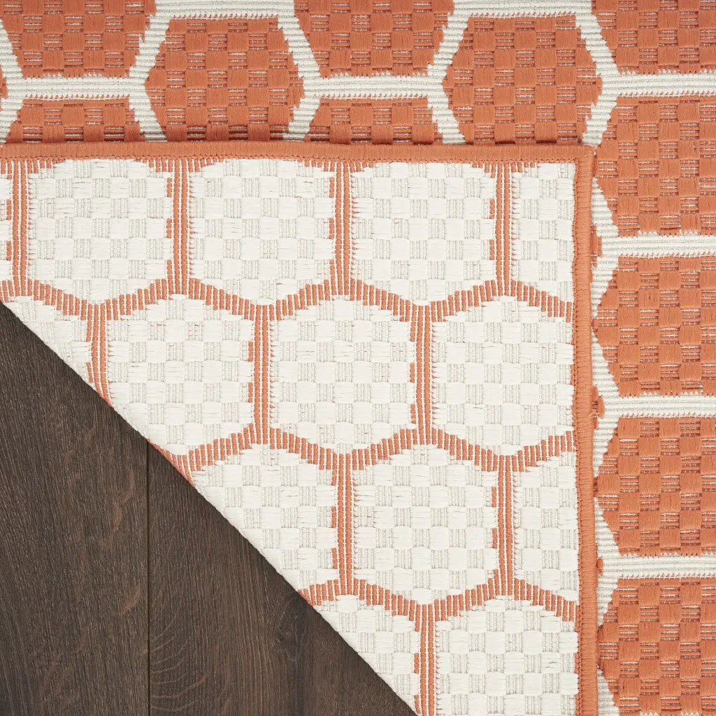 12' Coral And Ivory Geometric Indoor Outdoor Runner Rug Homeroots Outdoor