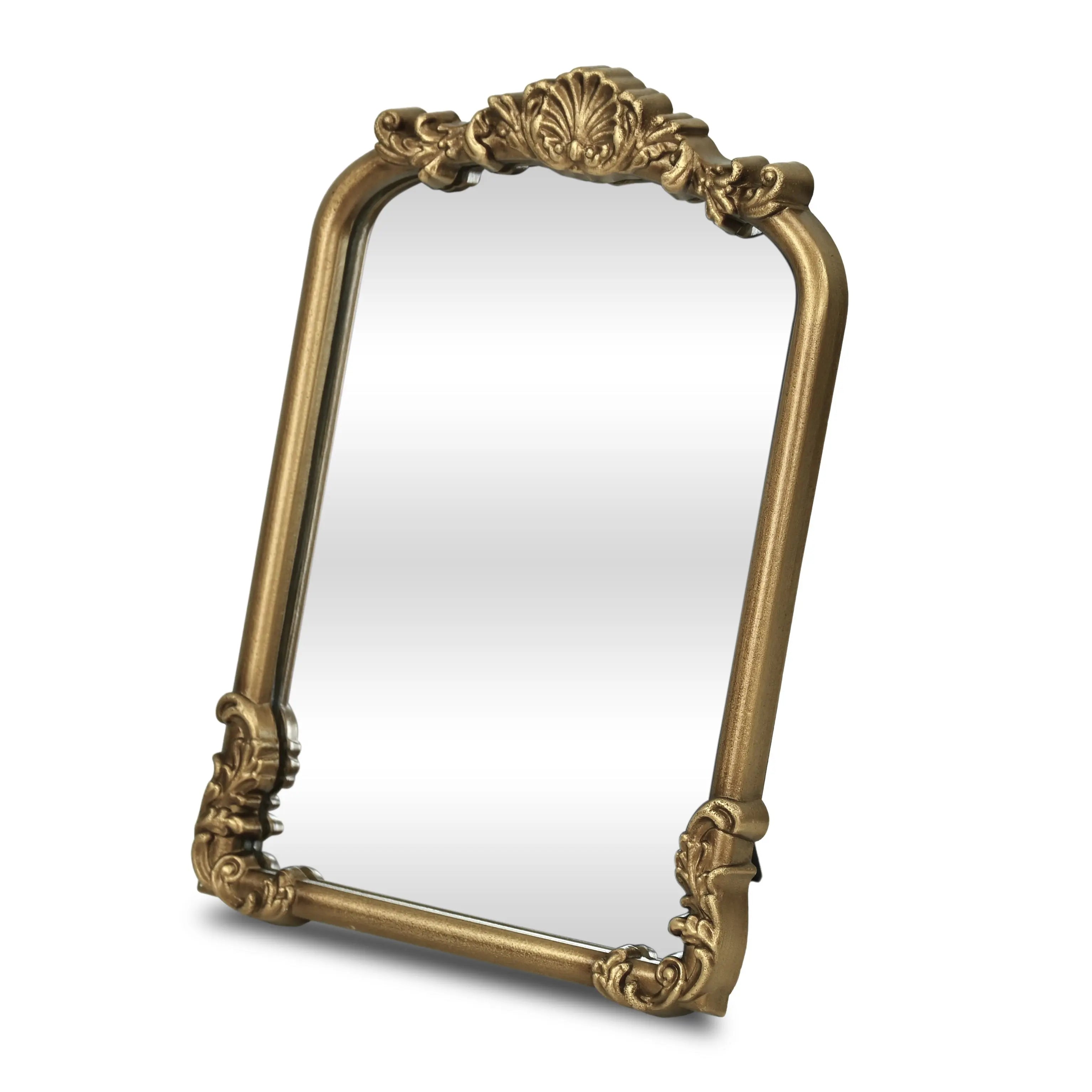 12" Gold Solid Solid Wood Scalloped Framed Makeup Shaving Tabletop Mirror Homeroots Bed & Bath