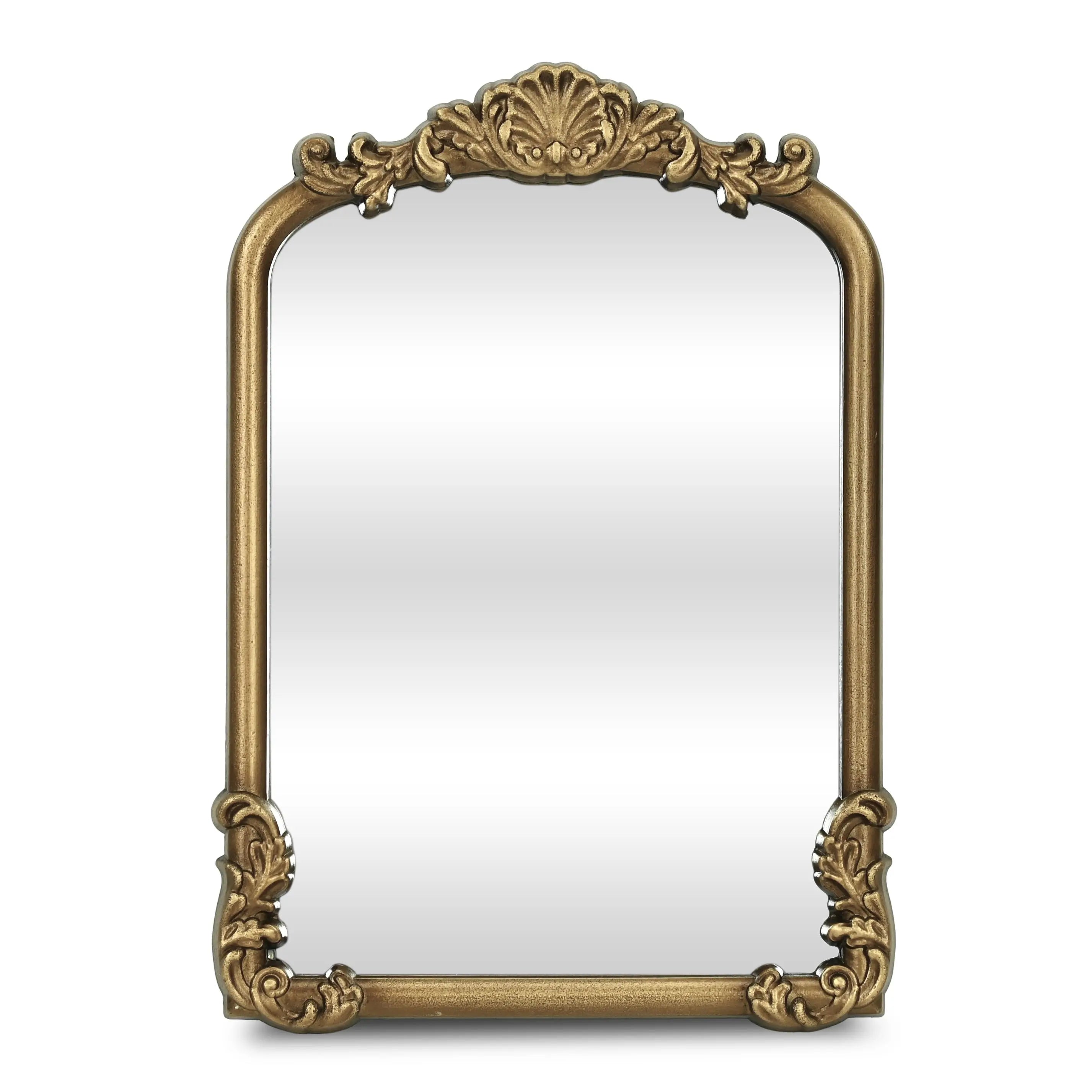 12" Gold Solid Solid Wood Scalloped Framed Makeup Shaving Tabletop Mirror Homeroots Bed & Bath