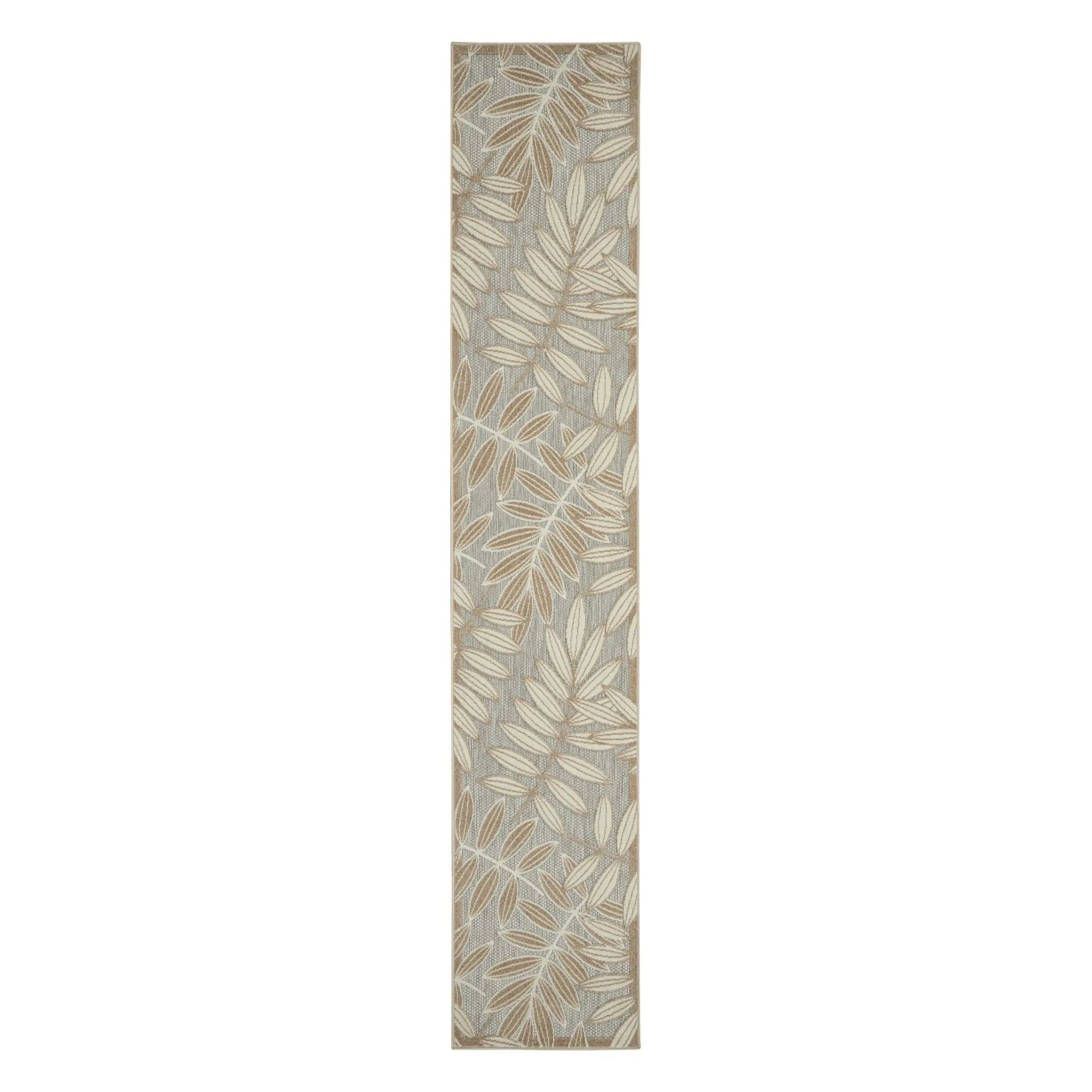 12' Gray And Ivory Floral Indoor Outdoor Runner Rug - GreatEagleInc