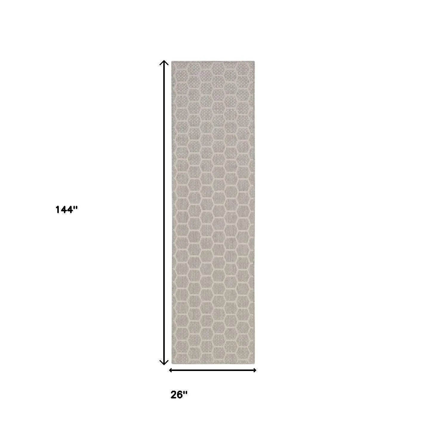 12' Gray And Ivory Geometric Indoor Outdoor Runner Rug Homeroots Outdoor