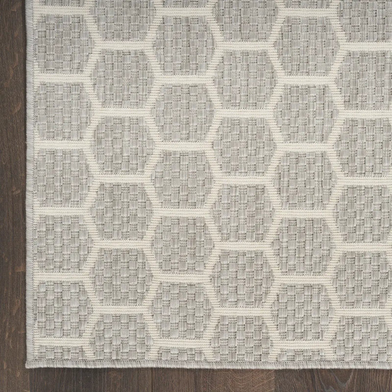 12' Gray And Ivory Geometric Indoor Outdoor Runner Rug Homeroots Outdoor