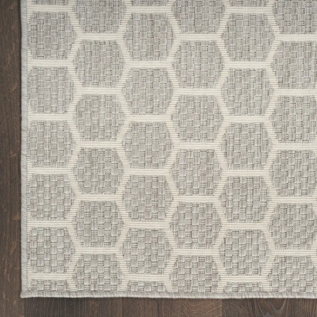 12' Gray And Ivory Geometric Indoor Outdoor Runner Rug Homeroots Outdoor