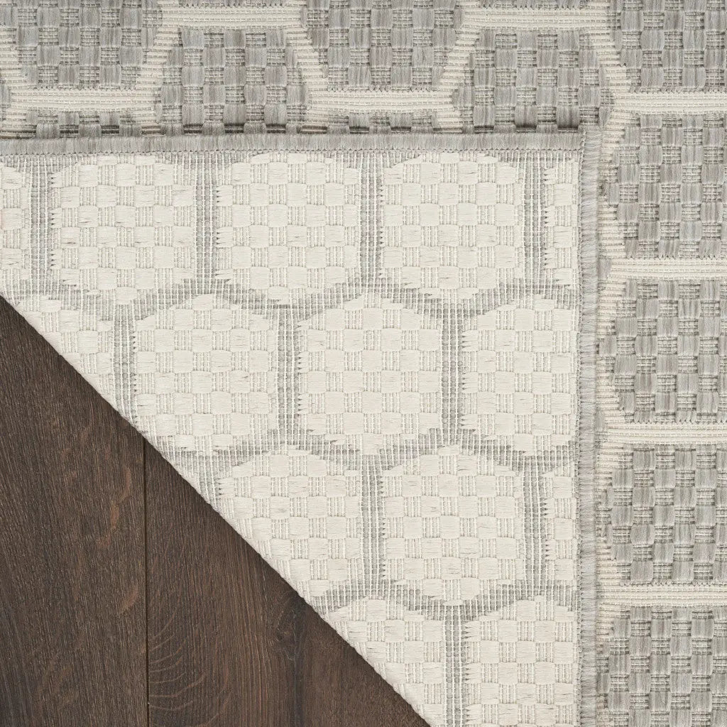 12' Gray And Ivory Geometric Indoor Outdoor Runner Rug Homeroots Outdoor