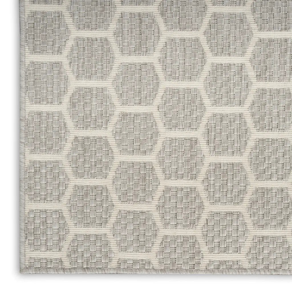 12' Gray And Ivory Geometric Indoor Outdoor Runner Rug Homeroots Outdoor