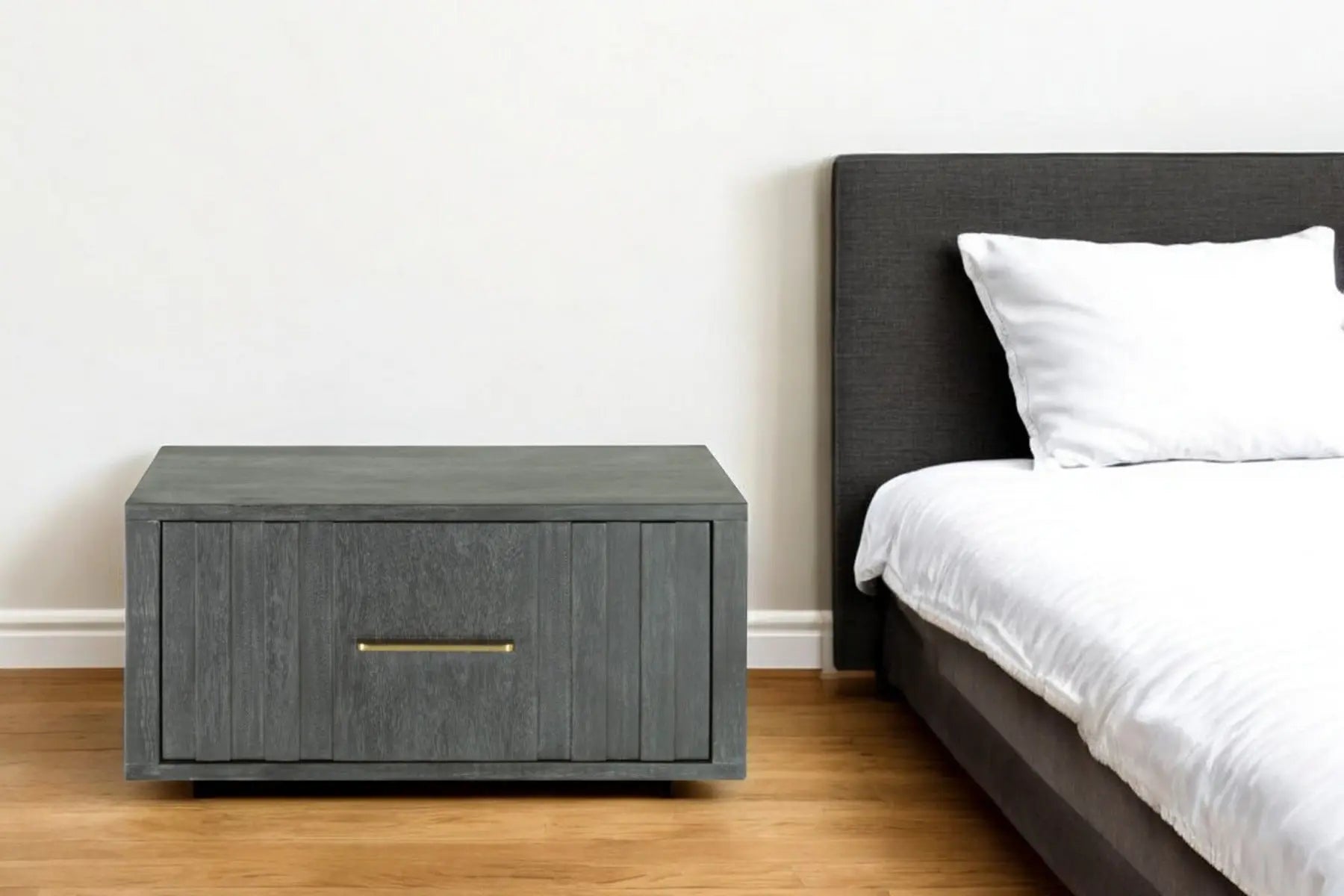 12" Gray Solid and Manufactured Wood One Drawer Nightstand Homeroots Bed & Bath