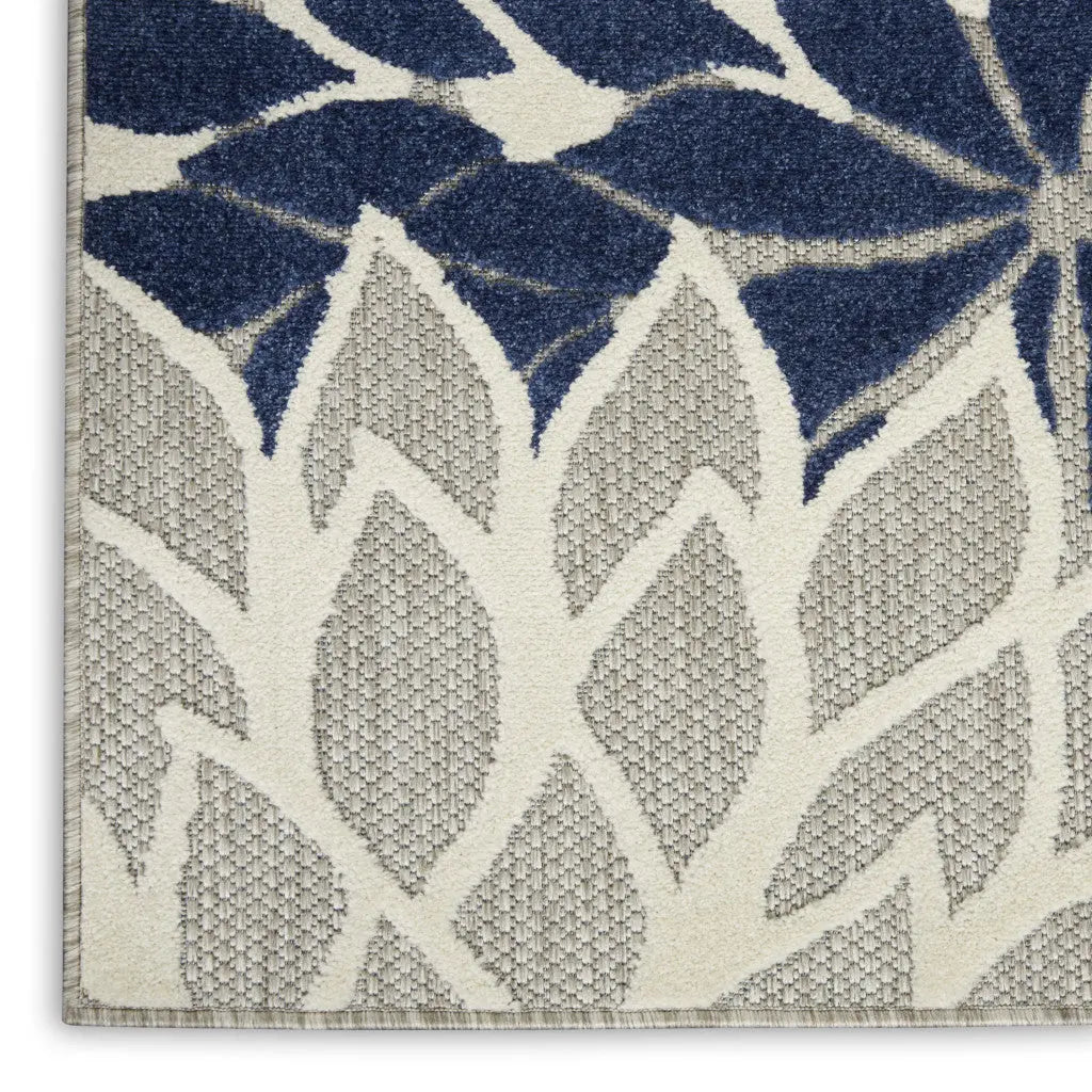 12' Ivory And Blue Indoor Outdoor Runner Rug Homeroots Outdoor