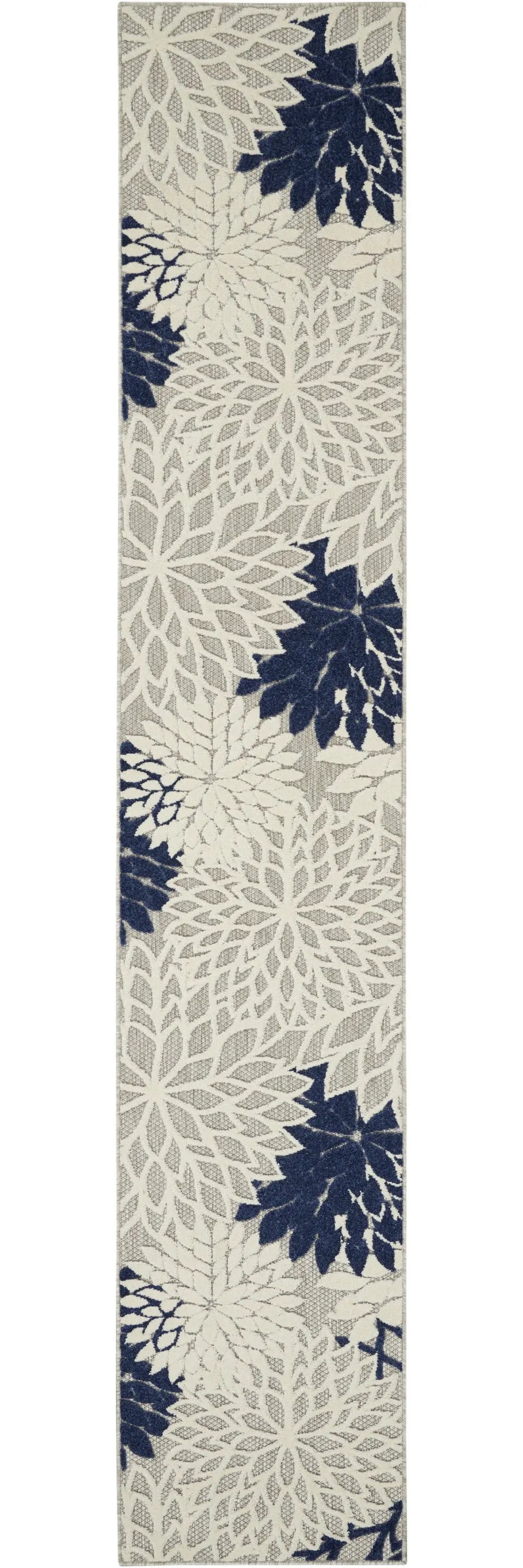 12' Ivory And Blue Indoor Outdoor Runner Rug Homeroots Outdoor