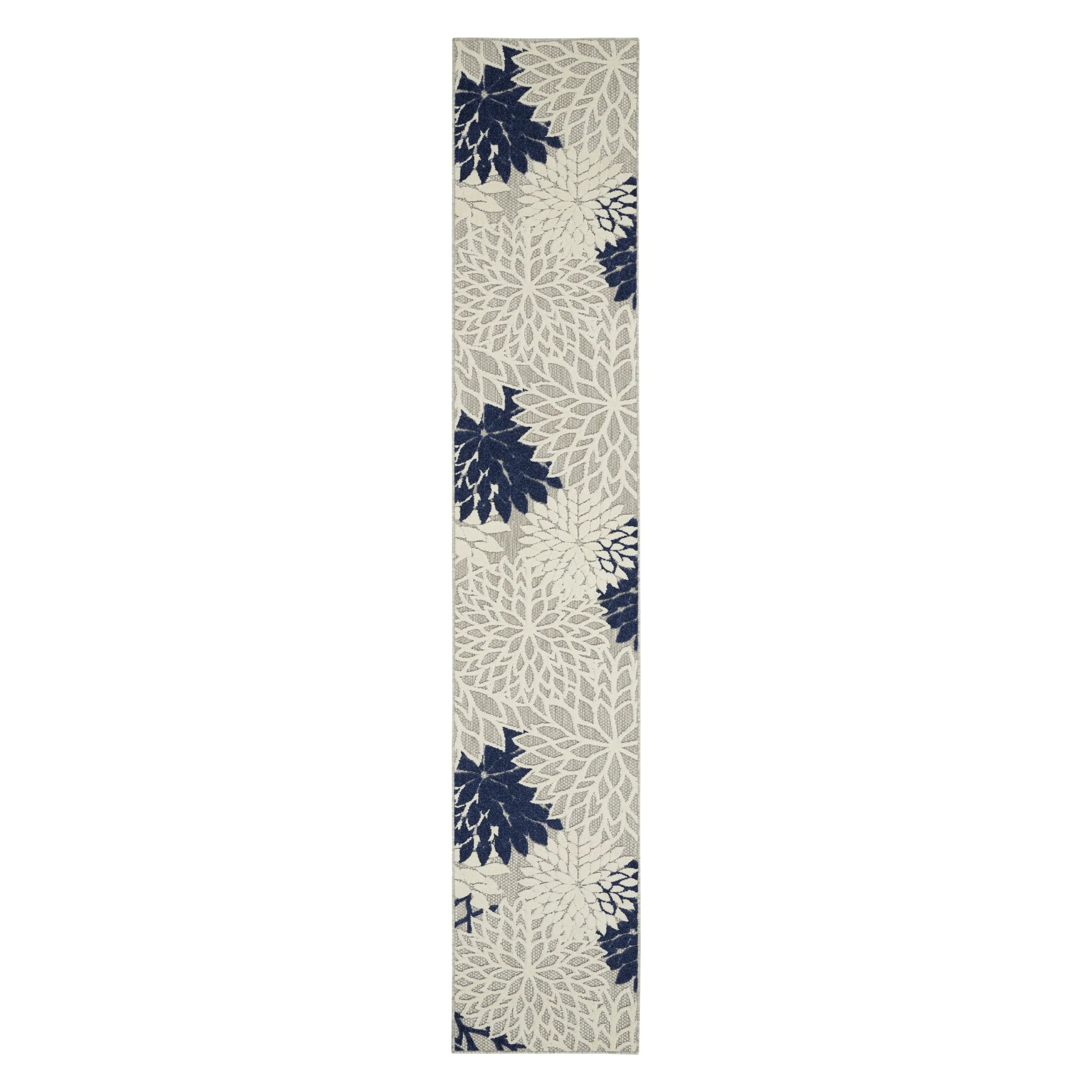 12' Ivory And Blue Indoor Outdoor Runner Rug Homeroots Outdoor