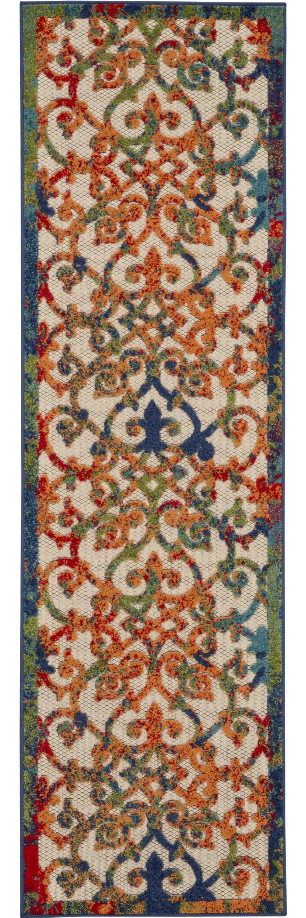 12' Ivory And Blue Indoor Outdoor Runner Rug Homeroots Outdoor