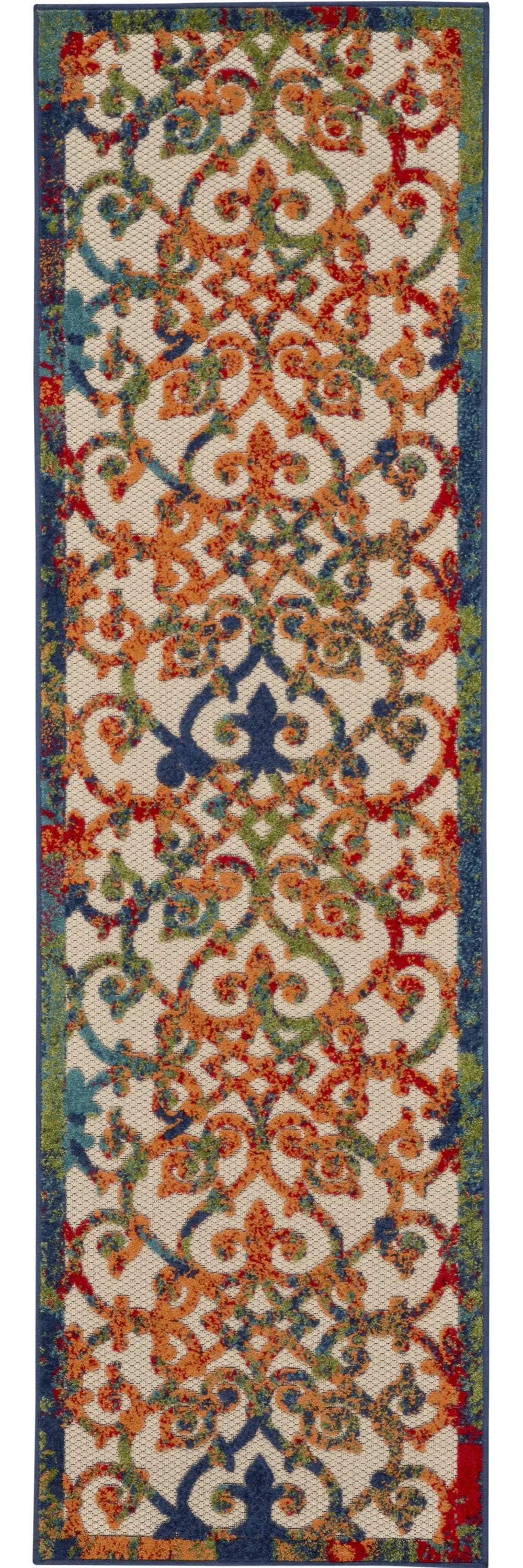 12' Ivory And Blue Indoor Outdoor Runner Rug Homeroots Outdoor