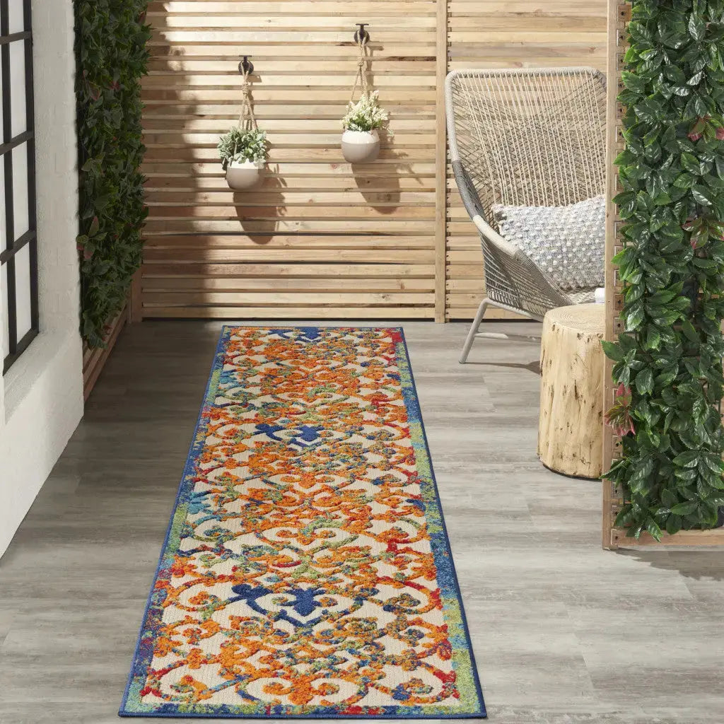 12' Ivory And Blue Indoor Outdoor Runner Rug Homeroots Outdoor