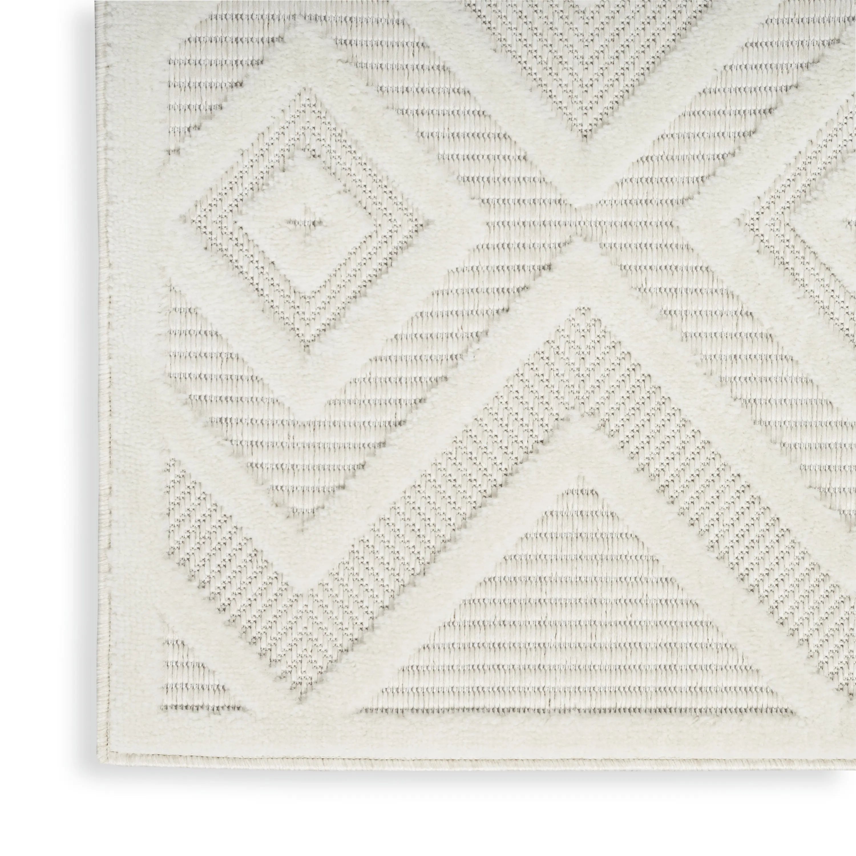 12' Ivory And White Geometric Indoor Outdoor Runner Rug Homeroots Outdoor