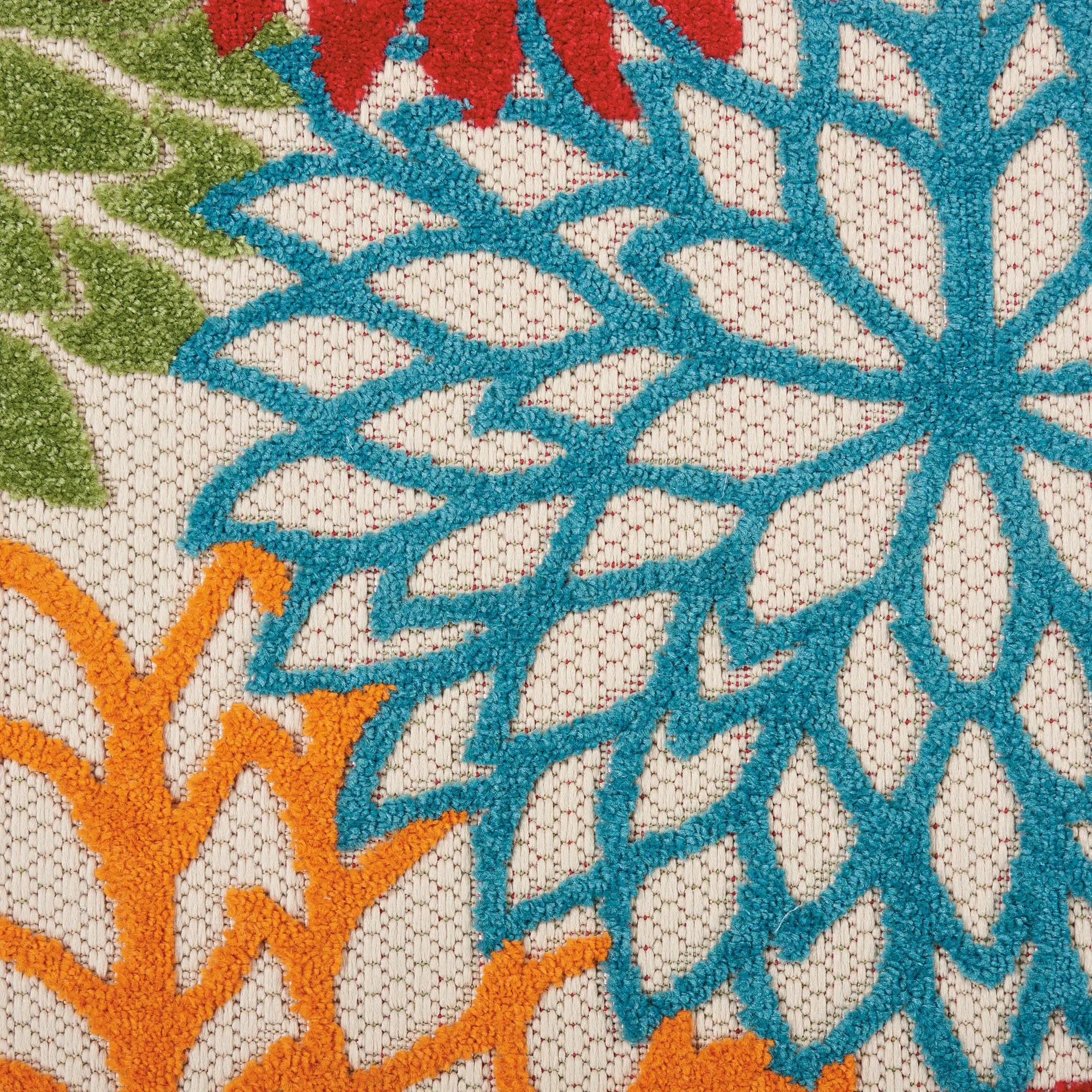 12' Ivory Green Blue Red And Orange Floral Indoor Outdoor Runner Rug Homeroots Outdoor