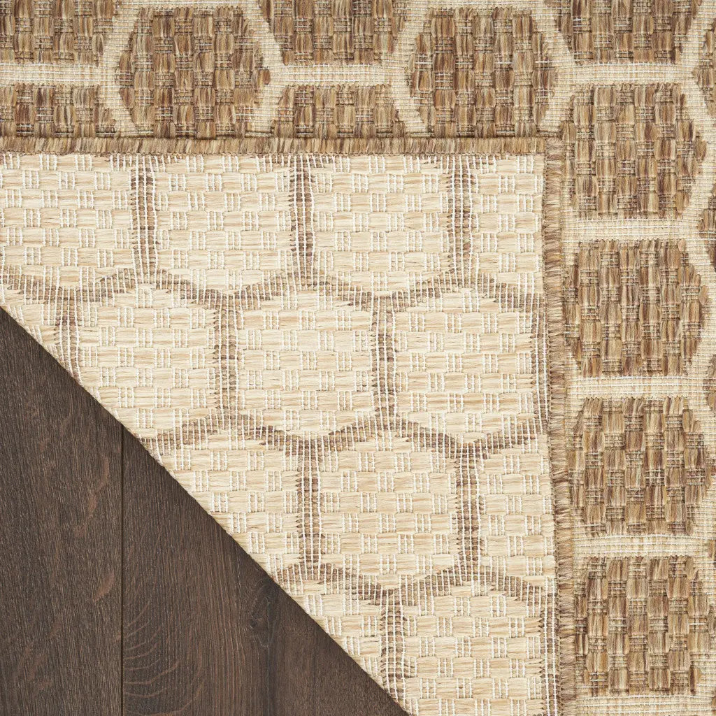 12' Natural And Beige Geometric Indoor Outdoor Runner Rug Homeroots Outdoor