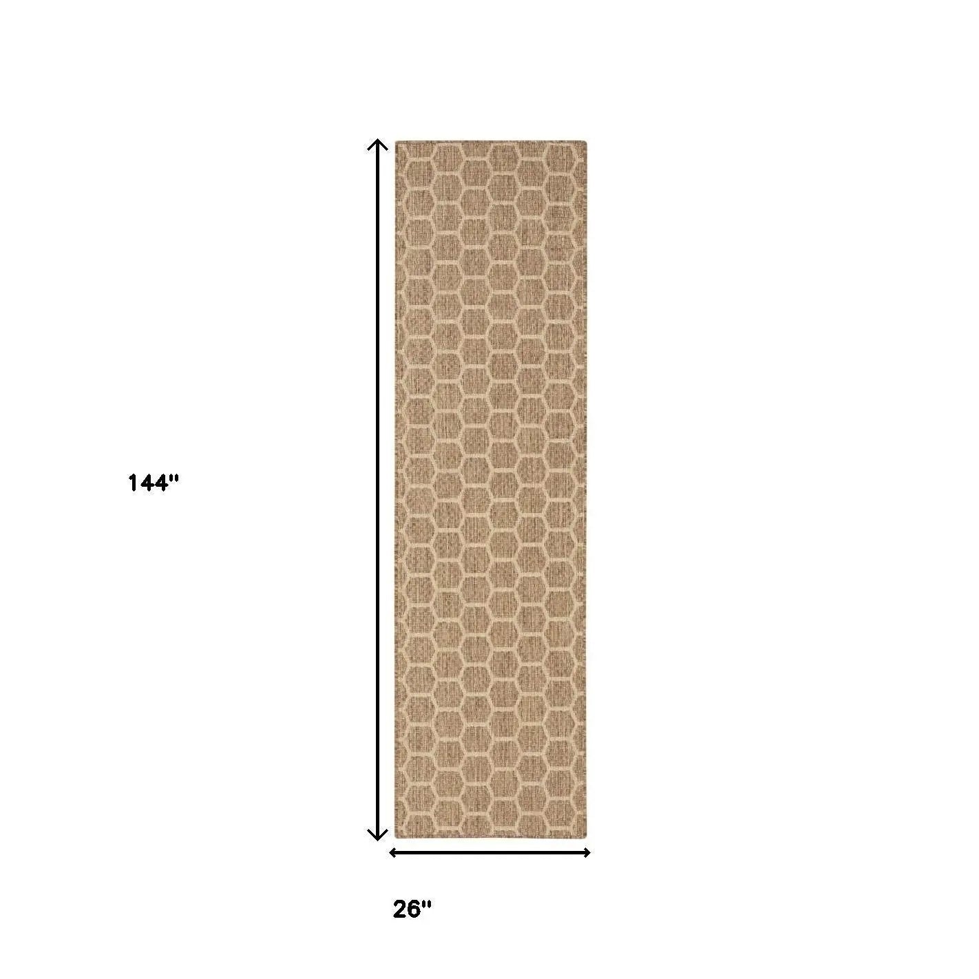 12' Natural And Beige Geometric Indoor Outdoor Runner Rug Homeroots Outdoor