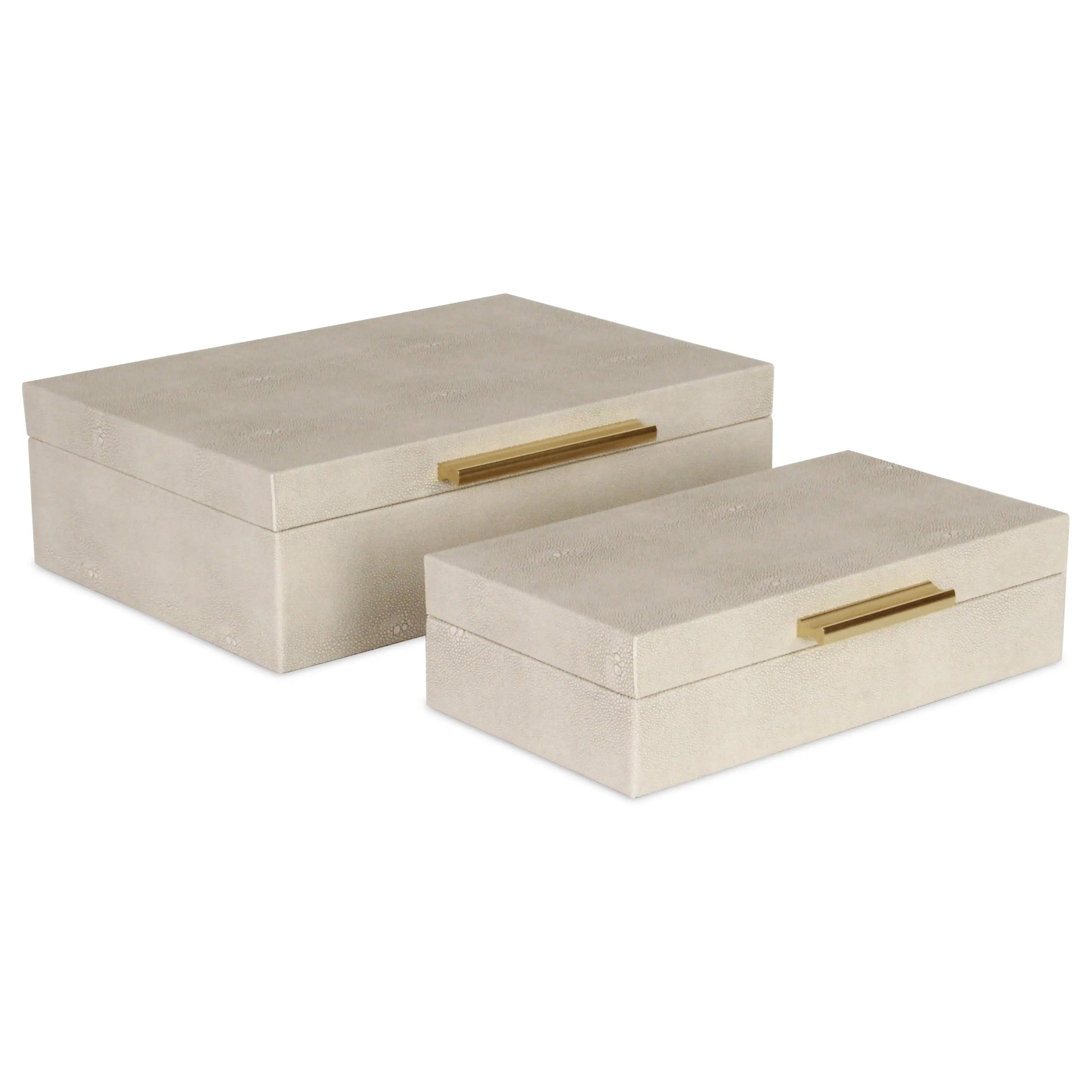 12" Set Of Two Cream Solid Wood Jewelry Box With Decorative Hardware Homeroots Organization