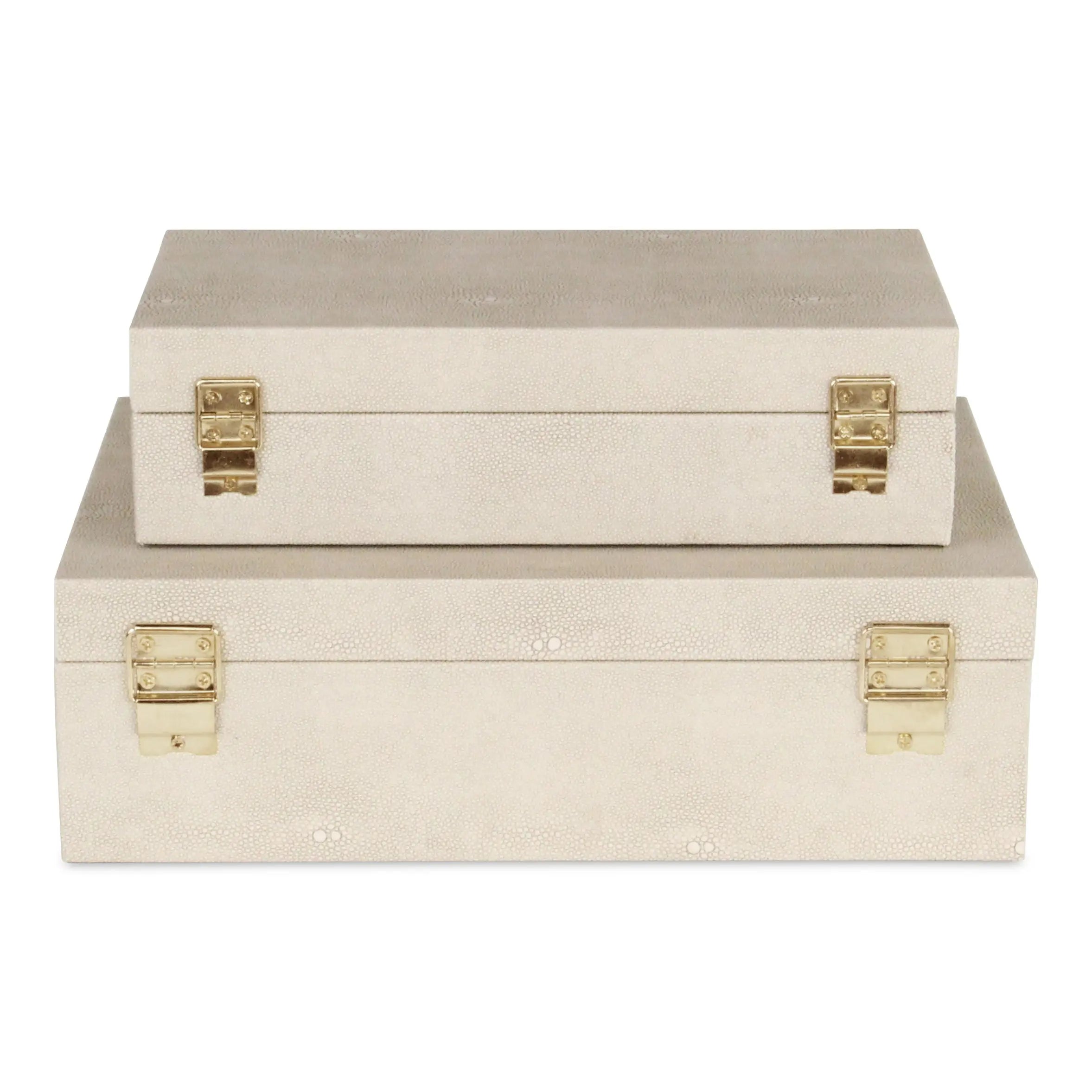12" Set Of Two Cream Solid Wood Jewelry Box With Decorative Hardware Homeroots Organization
