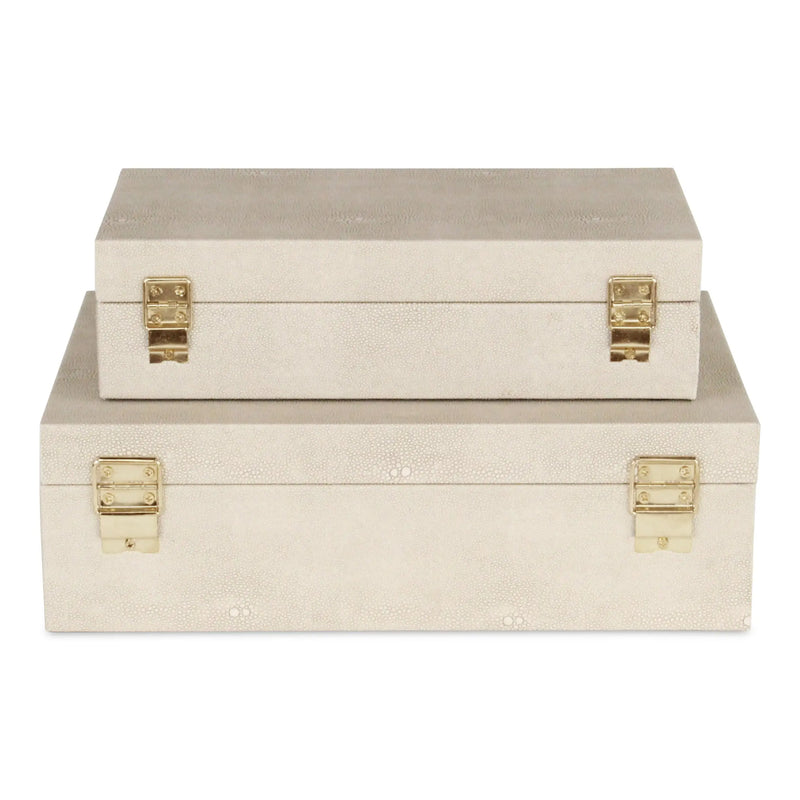 12" Set Of Two Cream Solid Wood Jewelry Box With Decorative Hardware Homeroots Organization