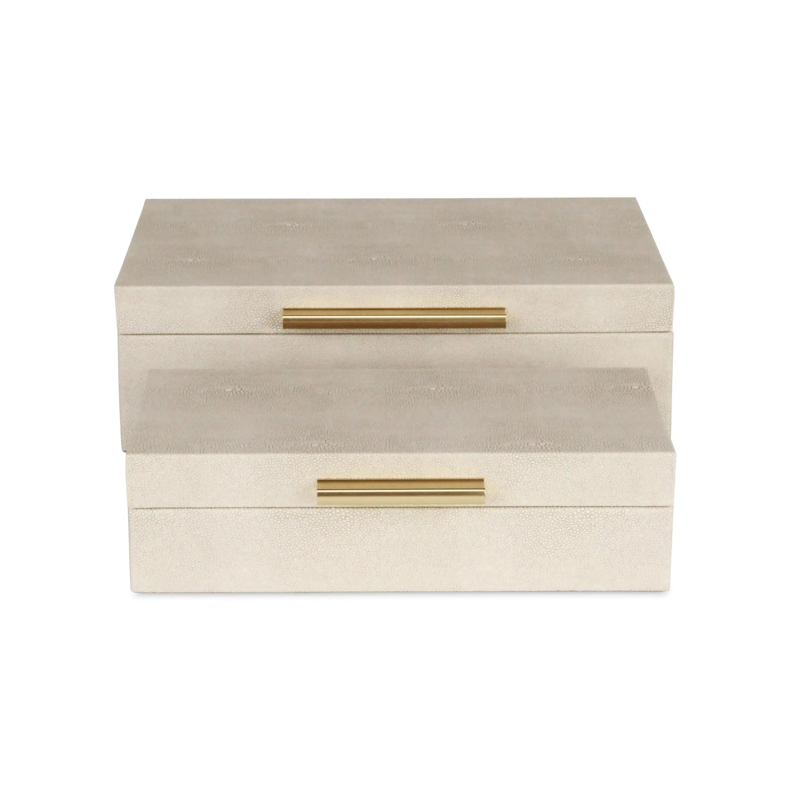 12" Set Of Two Cream Solid Wood Jewelry Box With Decorative Hardware Homeroots Organization
