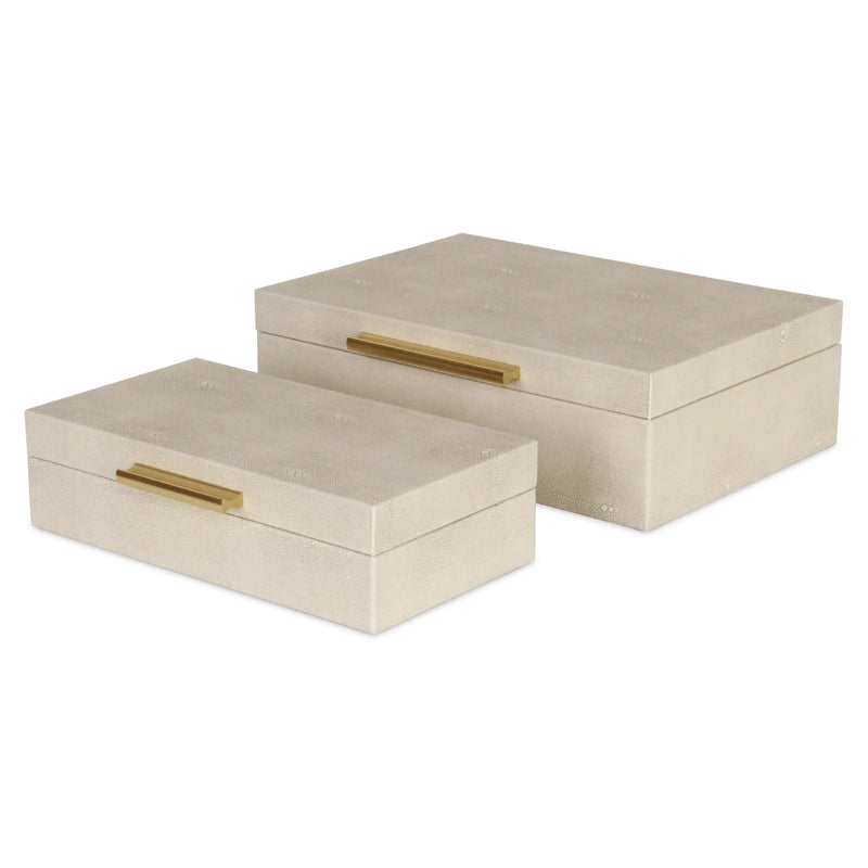 12" Set Of Two Cream Solid Wood Jewelry Box With Decorative Hardware Homeroots Organization