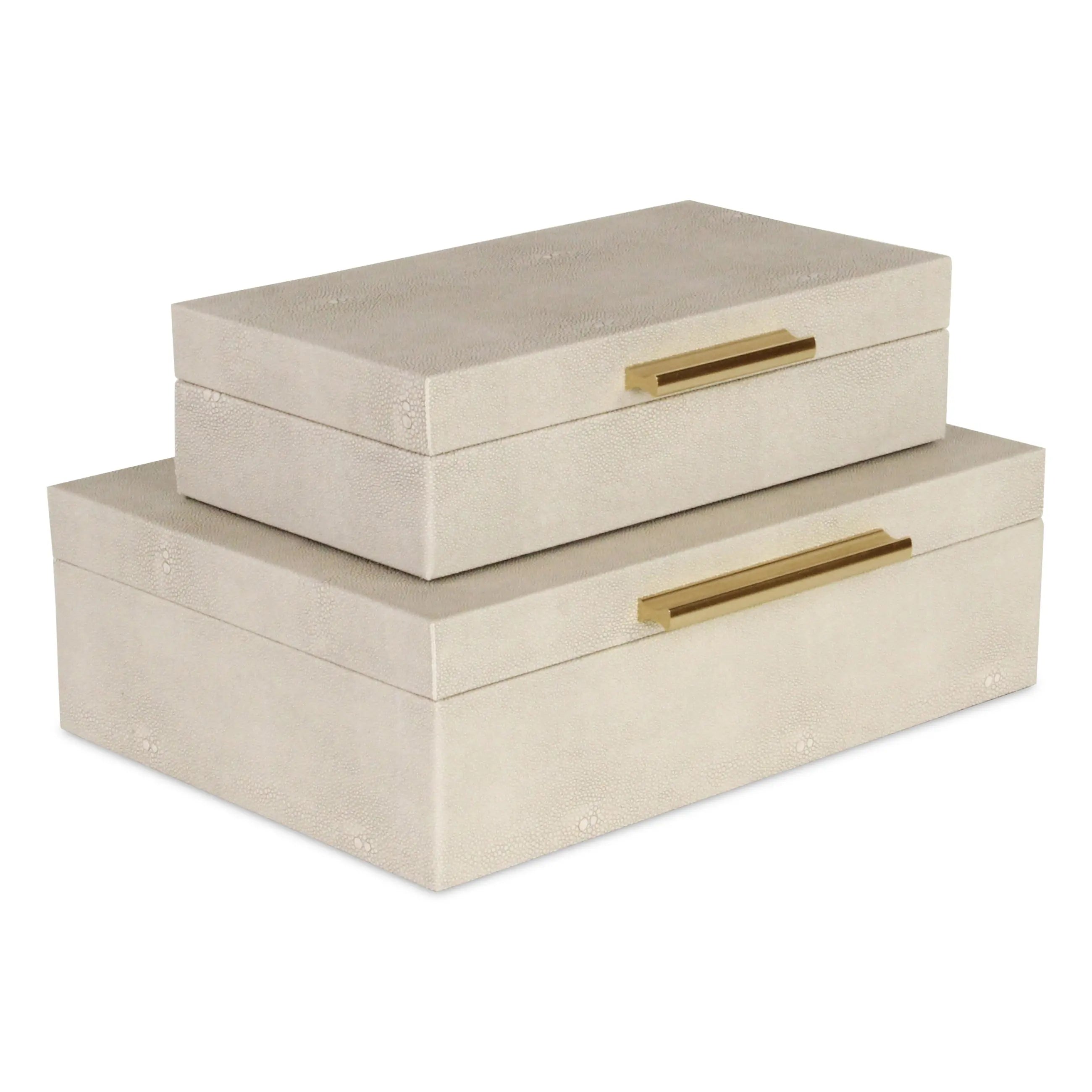 12" Set Of Two Cream Solid Wood Jewelry Box With Decorative Hardware Homeroots Organization