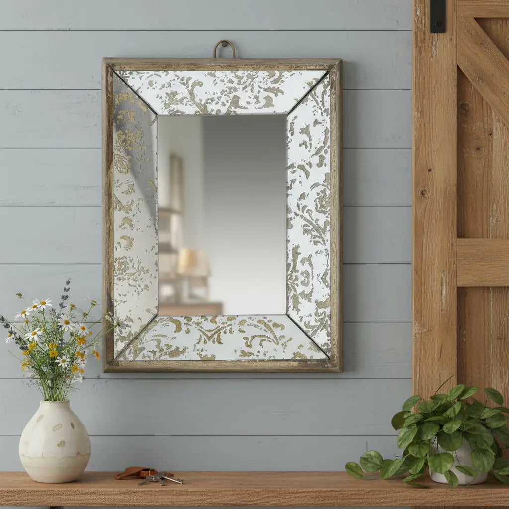 12" Silver Metal Framed Antiqued Glass Accent Mirror - GreatEagleInc