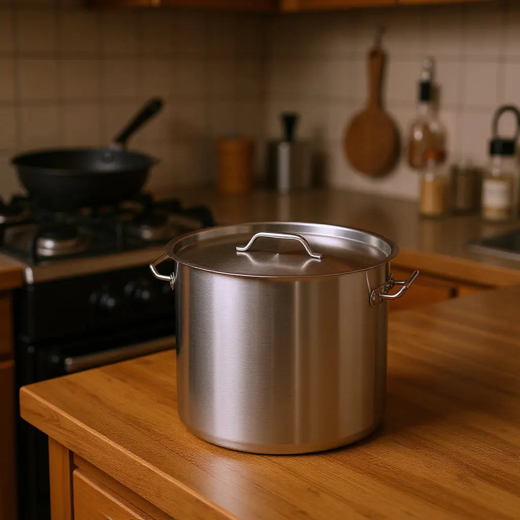 12" Silver Stainless Steel Stock Pot Homeroots Kitchen & Dining