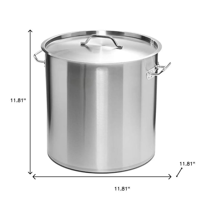 12" Silver Stainless Steel Stock Pot Homeroots Kitchen & Dining