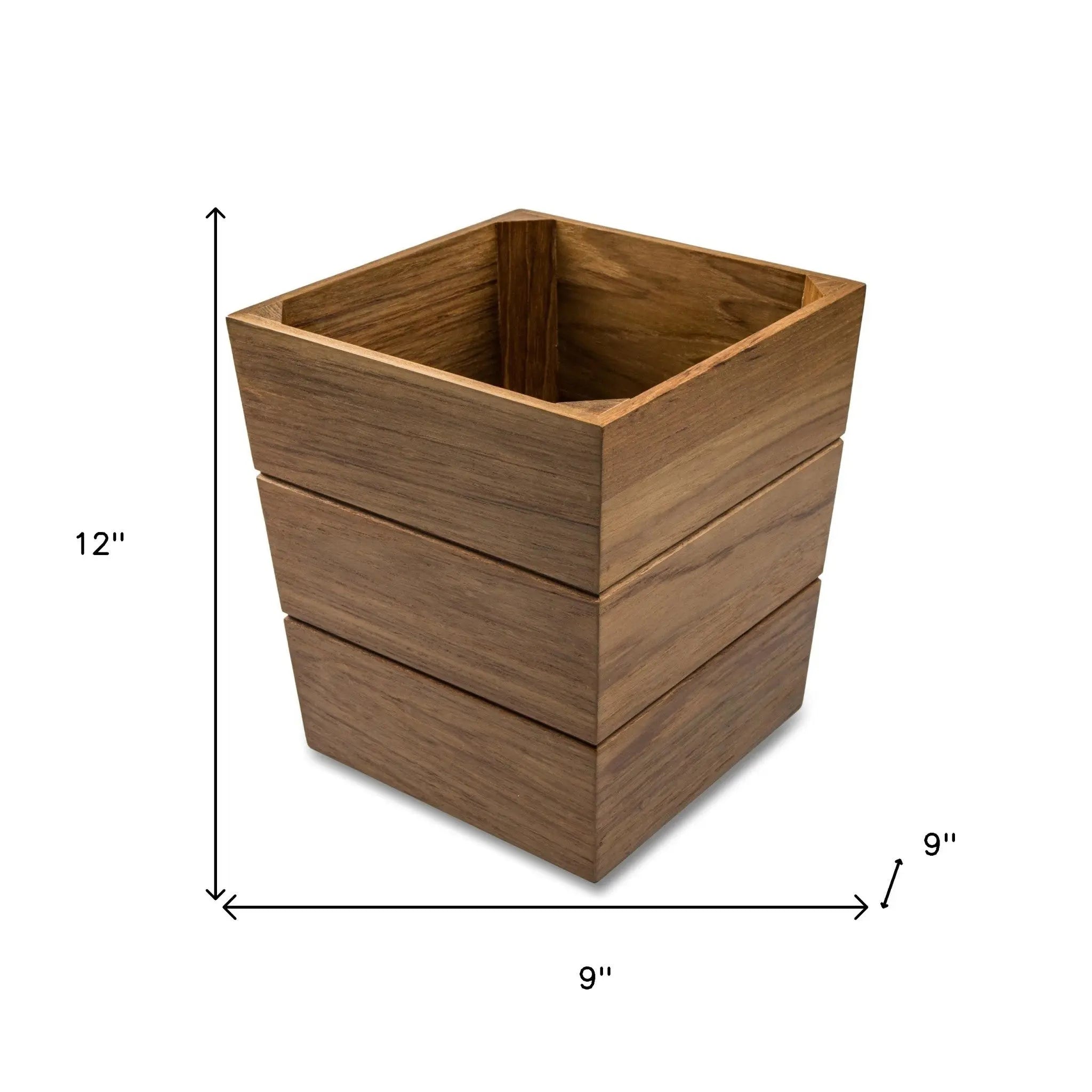 12" Traditional Solid Teak Large Waste Basket Homeroots Bed & Bath