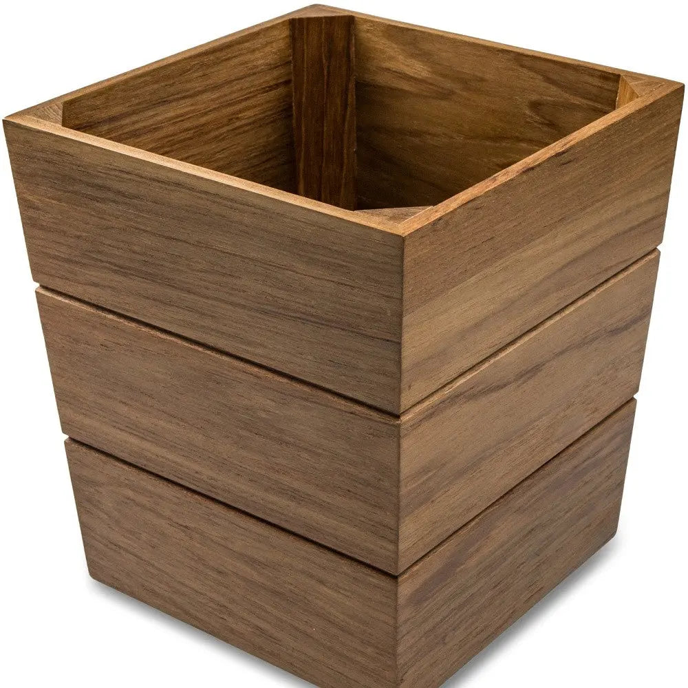 12" Traditional Solid Teak Large Waste Basket Homeroots Bed & Bath
