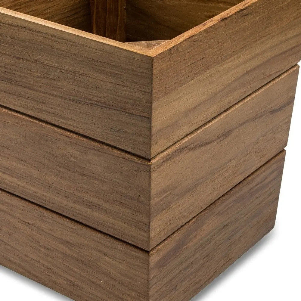 12" Traditional Solid Teak Large Waste Basket Homeroots Bed & Bath