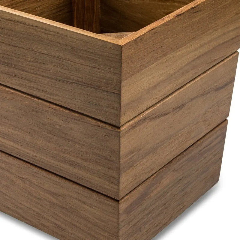 12" Traditional Solid Teak Large Waste Basket Homeroots Bed & Bath