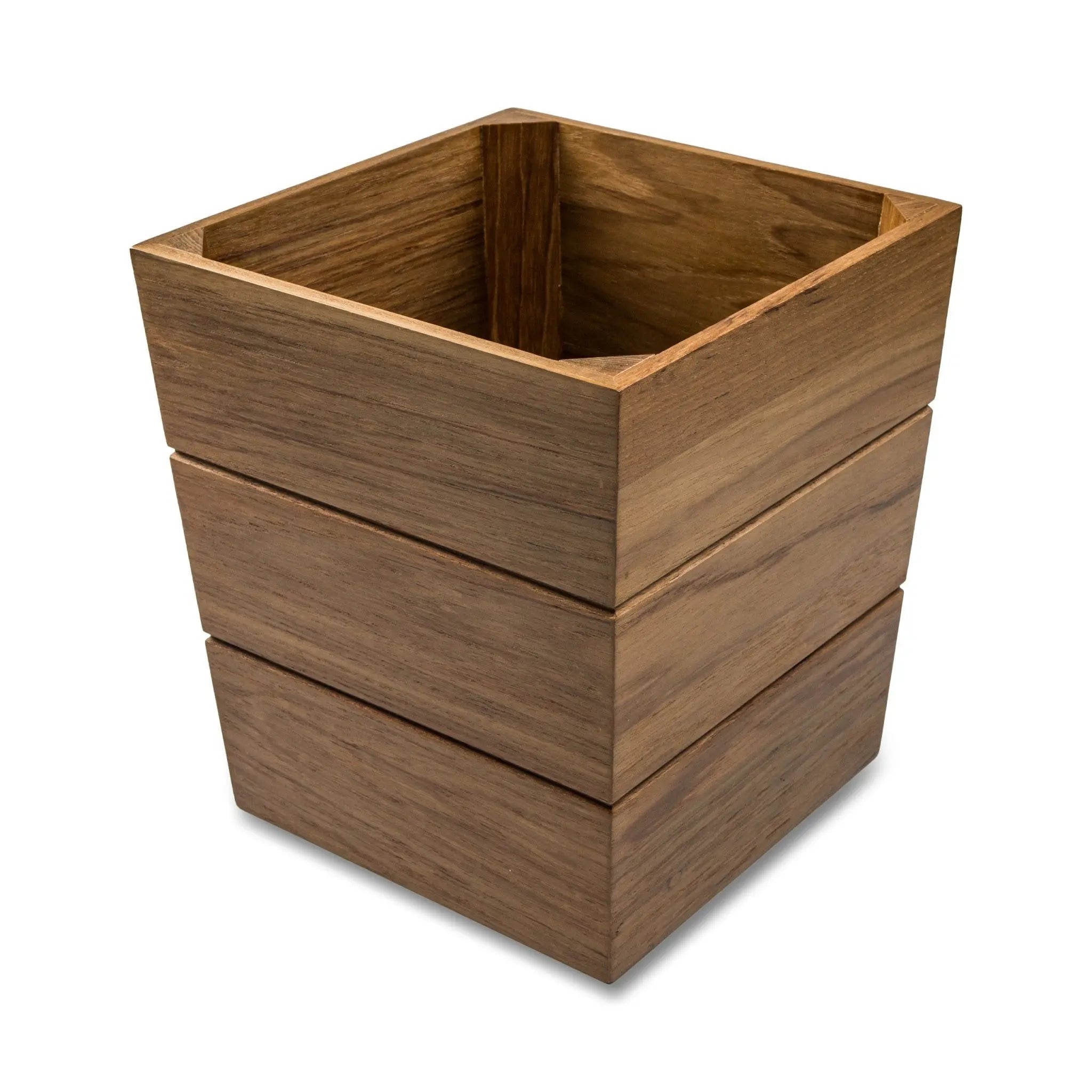 12" Traditional Solid Teak Large Waste Basket Homeroots Bed & Bath