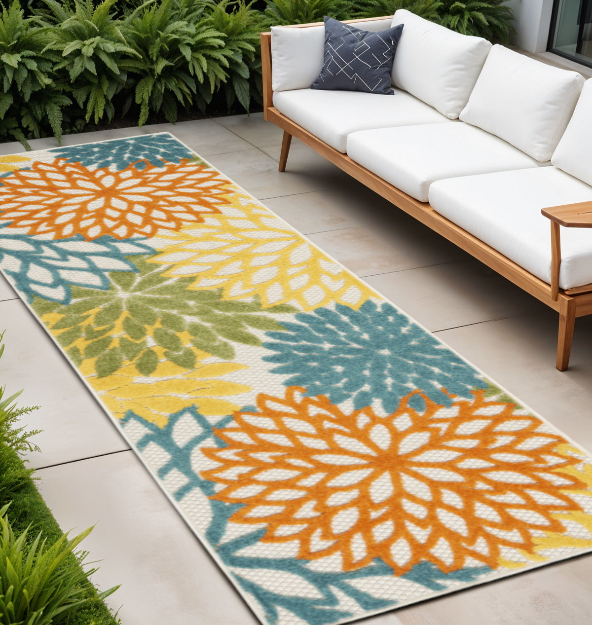 12' Turquoise Indoor Outdoor Runner Rug - GreatEagleInc